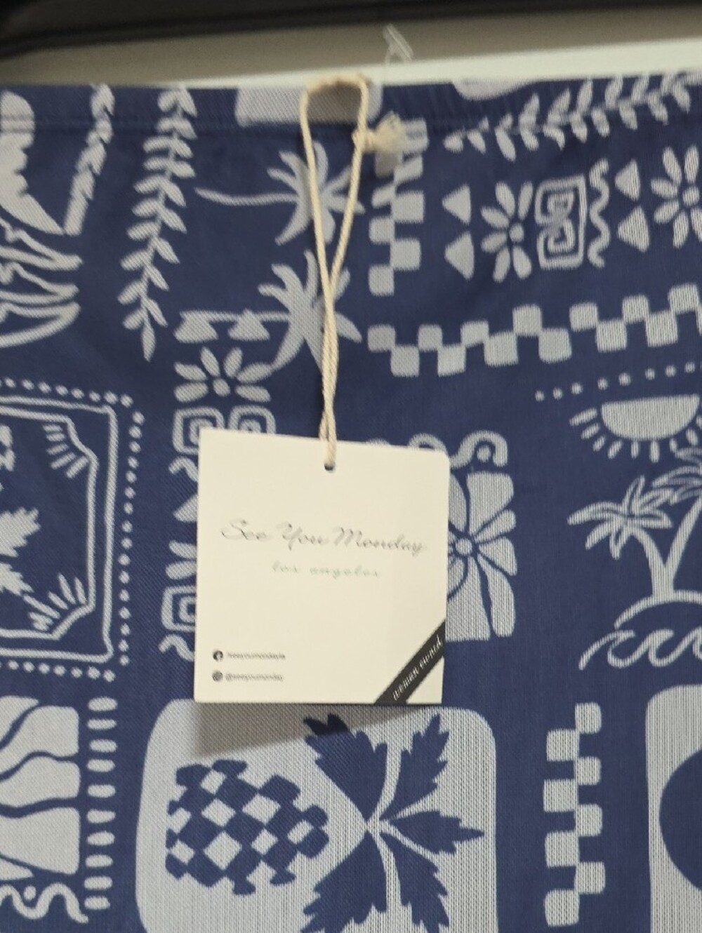 See You Monday Navy White Strapless Tile-Print Maxi Dress - Picture 4 of 6